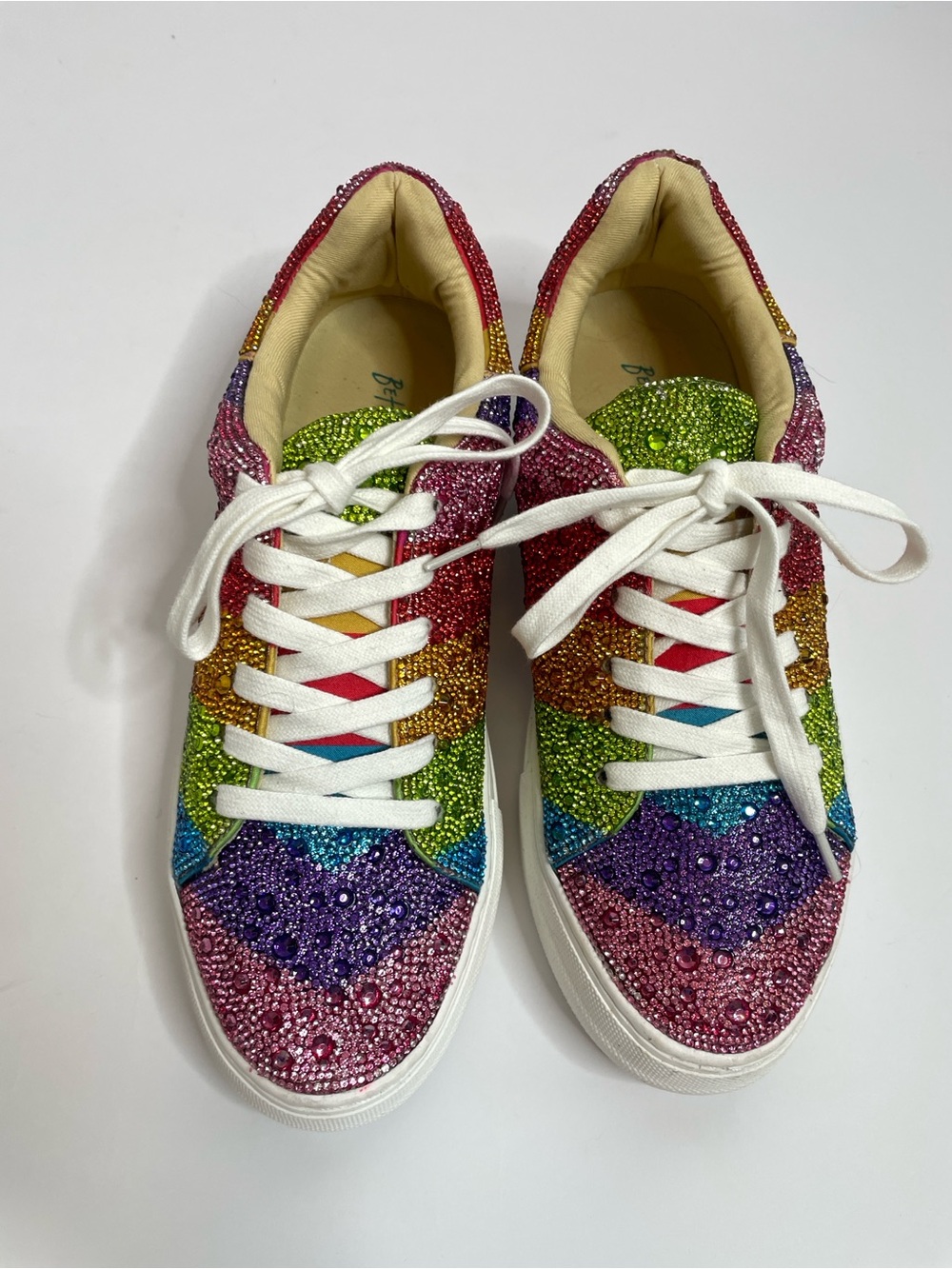 Betsey Johnson | Sidny Rhinestone Rainbow Pride Platform Sneakers Size 8.5 - Picture 4 of 15
